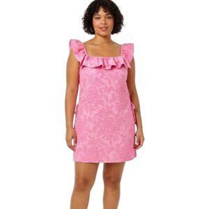 Lilly Pulitzer Zoya Ruffle Romper – Pink Blossom Pineapple Pucker Jacquard SZ:12